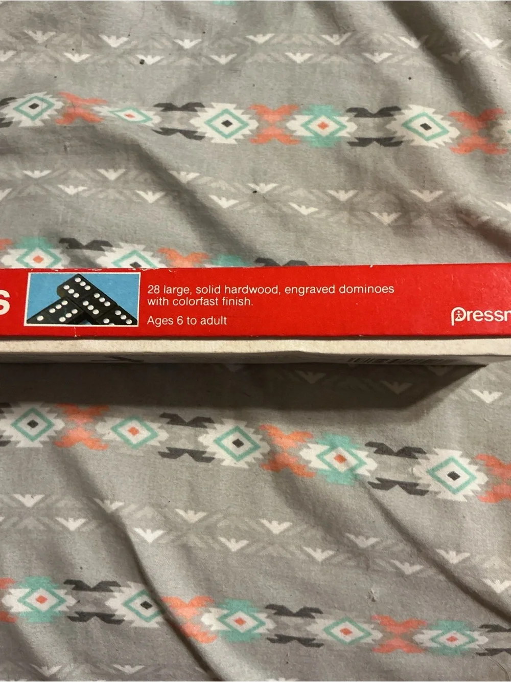 1983 Pressman Classic Double Six Wooden Dominoes Set - Red & Blue Box